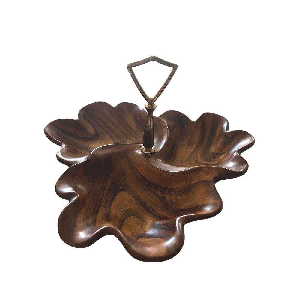 Vtg Cal-Orig 305 California Pottery Tiered MCM Faux Wood Swirl Tidbit Snack Tray - Picture 3 of 8